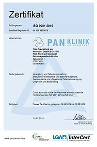 ISO Zertifikat - Pan Klinik certificate